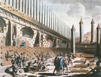 A wall of human skulls, Templo Mayor, Tenochtitlan by Jakob van der Schley
